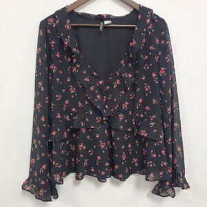 Divided Womens Dark Floral Fairy Grunge Babydoll Top Size M Black Sheer Romantic